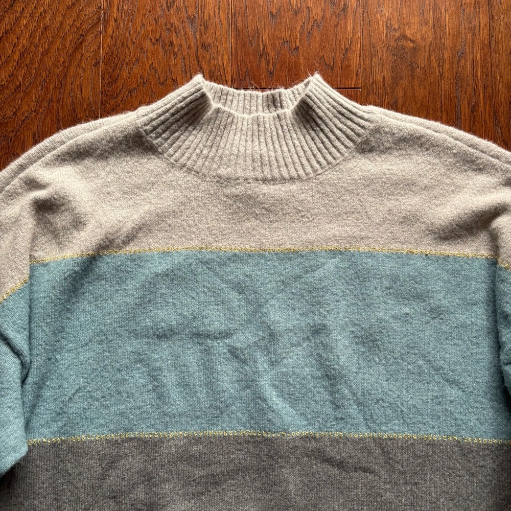 Halston Heritage Women's Striped Color Block Turtleneck Sweater | Size M - Picture 6 of 10